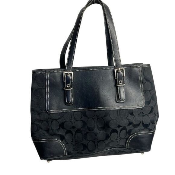 VTG Coach Hampton Signature Black Jacquard Canvas Leather Satchel Handbag 6892 - Picture 1 of 11